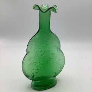 Green Glass Ruffle Top Vase with Embossd Shamrocks
